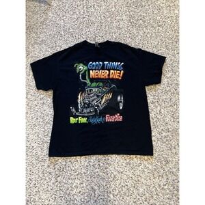 Rat Fink Men's Graphic T-Shirt Hot Rod 100% Cotton Sz XL Black Great Condition